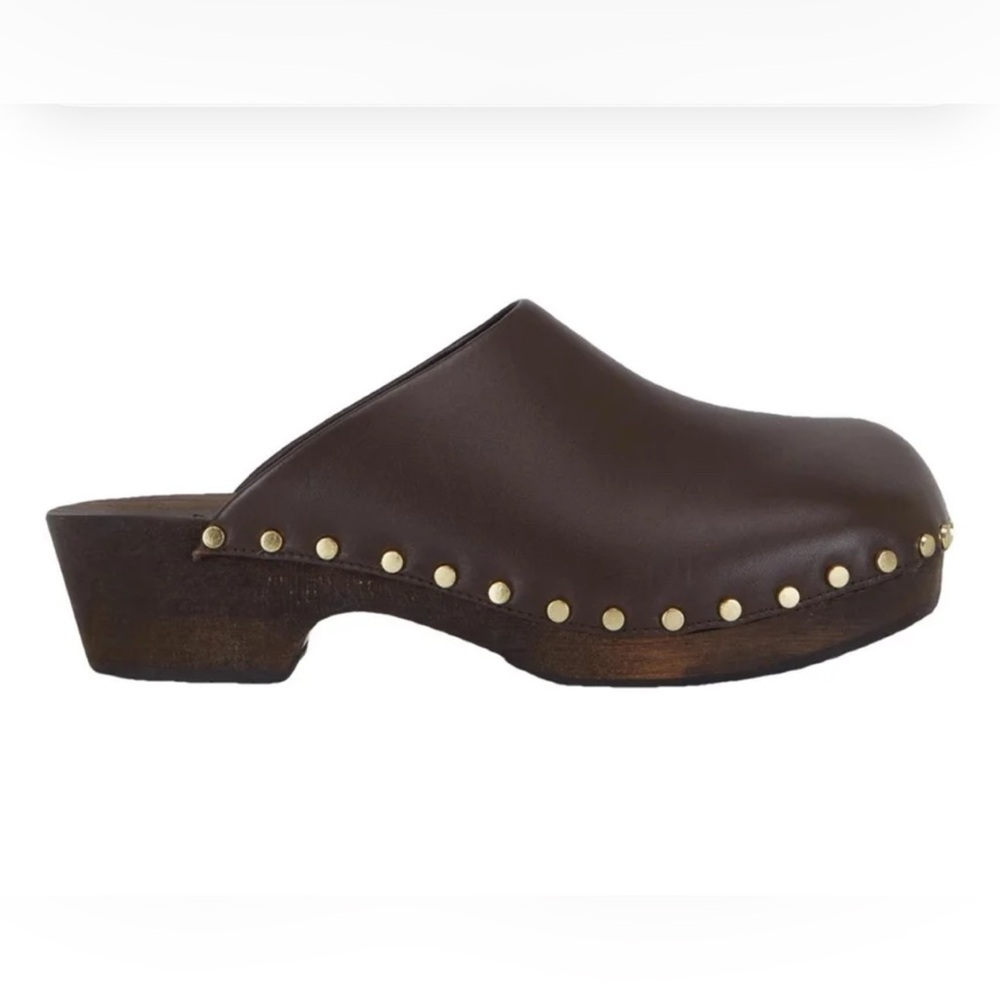 KHAITE Brown Leather Studded Mules